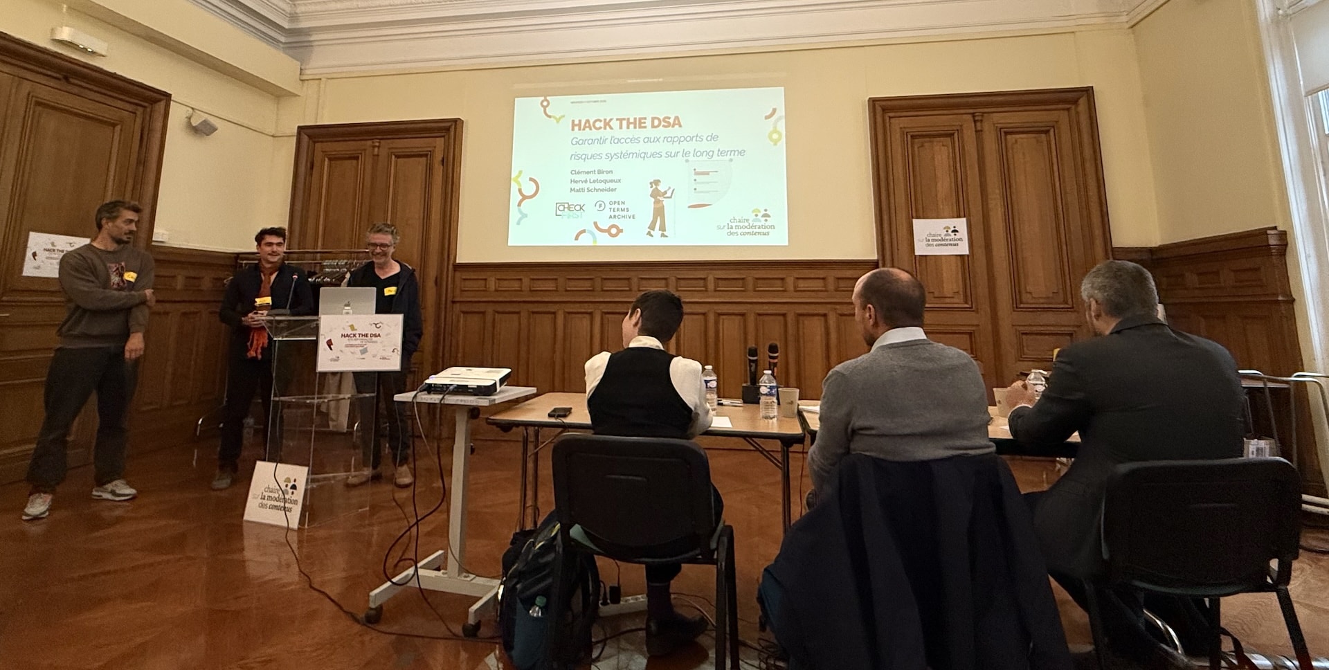 The team presenting the dataset to the hackathon jury
